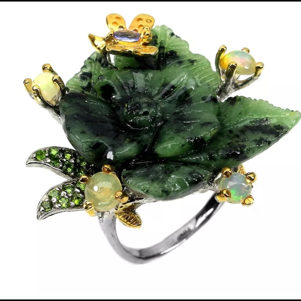 Luxurious Genuine Ruby Zoisite Ring With Gems - image 5